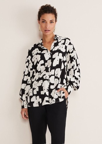 Phase Eight Luana Geo Print Shirts Black/Cream Australia | RL3519467